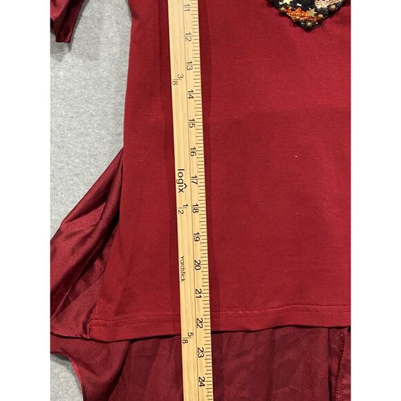 Pastel Brand Women's Sequin Heart/Leopard Red Shirt High Low Hemline Small Top - Picture 8 of 13